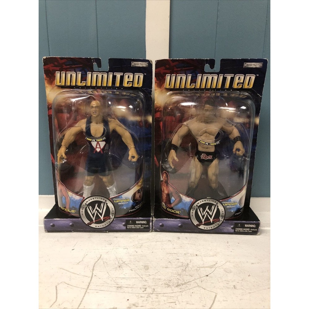 WWE CLASSIC SUPERSTARS UNLIMITED KURT ANGLE + The Rock WRESTLING FIGUREs